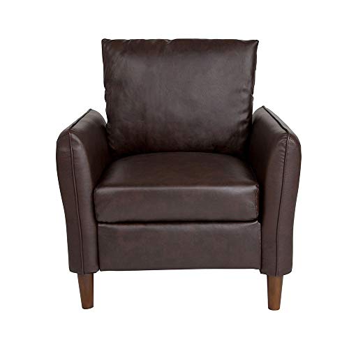 Offex Leather Upholstered Plush Pillow Back Arm Chair - Brown - Thumbnail 3