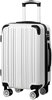 Coolife Luggage Expandable(only 28") Suitcase PC+ABS Spinner 20in 24in 28in Carry on (white grid new, S(2
