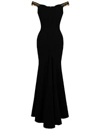 Angel-fashions - Vestido formal para mujer con cuello en V, color negro