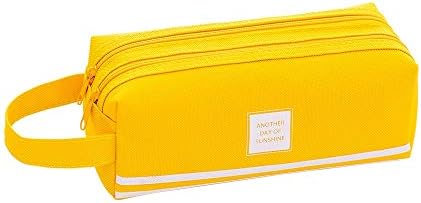 Multifunctional Pencil Case, Large Capacity Pen Pencil Bag Set with Dual Zipper Layer Closure, Multifunction Waterproof Storage Organizer Kids (Color : Yellow)