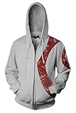 Mucloth Men's GoW White Warrior Kratos Adult Zip up Cotton Hoodie Sweatshirt Cosplay Costume Black (X-Large, White)
