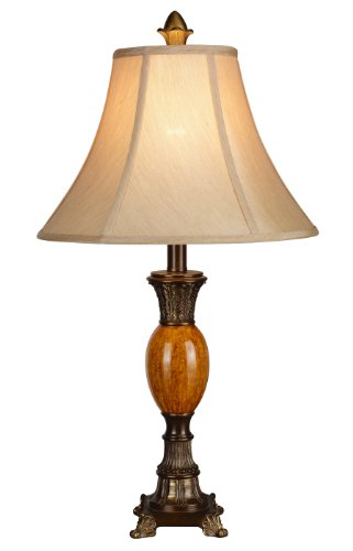 Home Source Industries LMP109 Traditional Table Lamp with Antique Gold Finish and Linen Fabric Shade, 24-Inch Tall