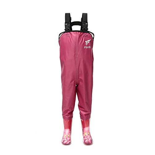 8 Fans Kid's Chest Waders,Waterproof Bootfoot Lightweight Hip Waders,2-ply Nylon PVC Fishing Hunting Kayaking Children's Waders with Boots for Boys,Girls(Pink 3#)