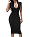 HUUSA Womens Low V Neck Sleeveless Bodycon Cocktail Party Midi Dress S Black