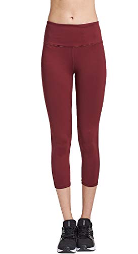 COOLOMG Women's Yoga Capri Leggings Workout Running Pants Non See-Through with Inner Pocket Burgundy Adults XX-Large