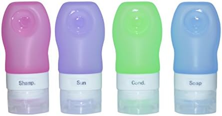 iCarenis Travel Bottles Silicone Containers Set, Leak Proof TSA Approved Cosmetic Containers Tubes For All Liquid Toiletry, 1.25 oz, Set of 4