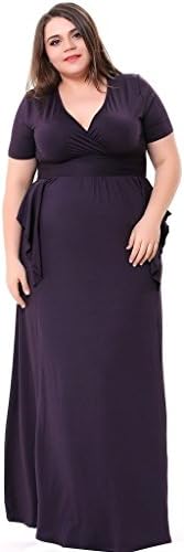 Sapphyra Women's V-neck Sexy Wrap Soild Ruched Waist Plus Size Party Maxi Dress