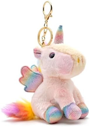 Xerial Cute Pink Cat and Unicorn Keychain, Kawaii Rainbow Wristlet
