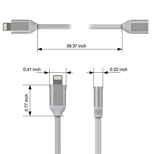 EMATETEK Braided Extension Connector Cable Female to Male Pass Video Audio Music Photo Data and Charge. 1PCS 3.3Feet Male to Female Extender Cord Made of Sliver Aluminum & White Braided.