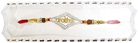 EasyGoods Premium Diamond Beaded GemStone Rakhi | 100% Handmade American Diamond Work with Plastic Box Packaging ("Brother" Engraved)