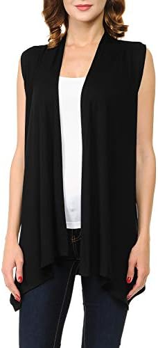 Fashion Aktiv Womens Sleeveless Open Front Waterfall Draped Cardigan Sweater Vest