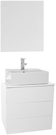 Iotti TN414 Time Vessel Sink Bathroom Vanity Wall Mounted with Mirror Included, 24", Glossy White