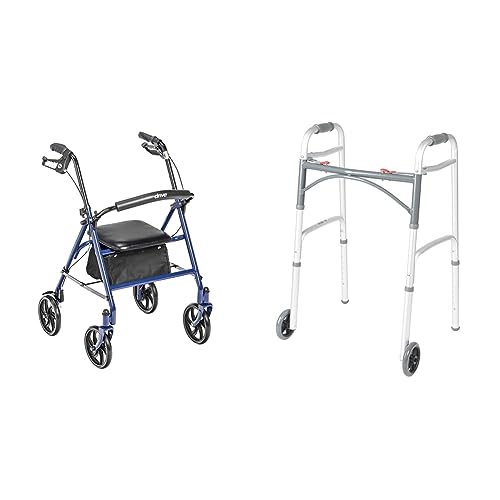 Drive Medical 10257BL1 4 Wheel Rollator Walker with Seat, Steel