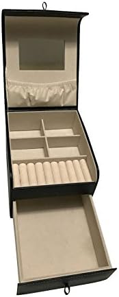Jewelry Box Organizer, Eco-friendly Handmade with Mirror, Double Compartment (Black)