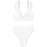 Women's Swimsuits High Waisted Bikini Sets with Ruffle V Neck Bathing Suits for Trendy Beach