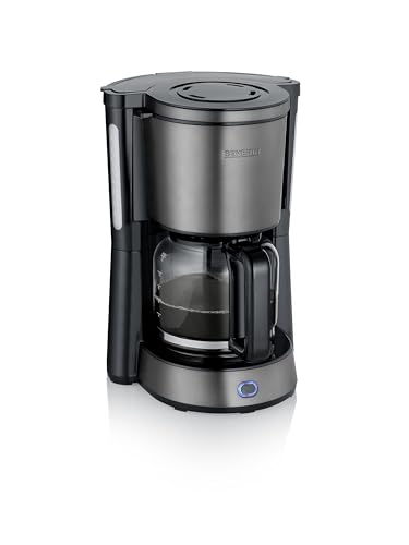Severin Kaffeemaschine, Kaffeeautomat mit Glaskanne, Durchbruehdeckel und Tropfstopp, Schwenkfilter, Abschaltautomatik, integriertes Kabelfach 1,25 L Fuellmenge, 1000 Watt, dark inox, KA 9340