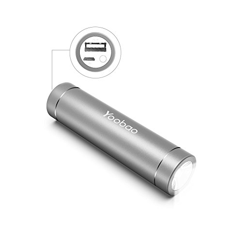 Yoobao Mini Handheld Flashlight Portable Charger 2500mAh Lipstick Size Power Bank Ultra Slim External Battery Pack for Hiking Camping Charging Phones-Gray