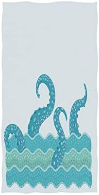 Naanle Chic Cartoon Octopus Tentacle in Waves Pattern Soft Bath Towel Large Hand Towels Multipurpose for Bathroom, Hotel, Gym and Spa (16" x 30",Turquoise)