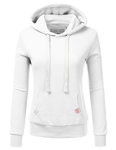 NINEXIS Womens Long Sleeve Fleece Pullover Hoodie Sweatshirts White L