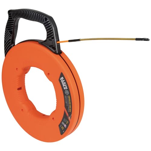 Klein Tools 56350 Non-Conductive Electrical Fish Tape, Fiberglass Wire Puller, Steel Leader, Optimized Housing and Handle, 50-Foot x 3/16-Inch