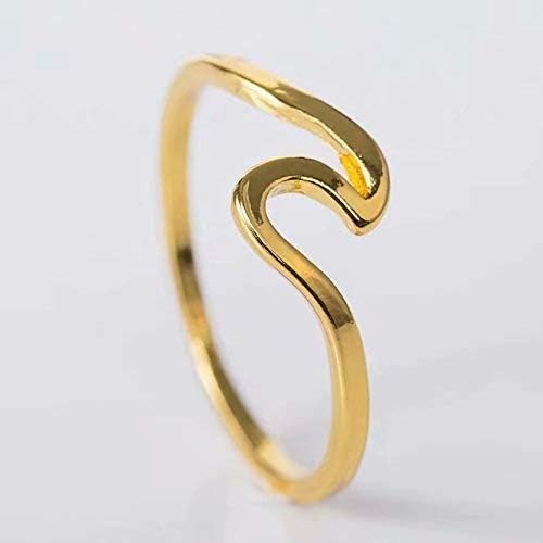 Waymeduo New Style Gold Wave Ring Wave Anniversary Curved Eternity Band Ring