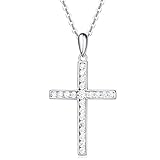 Carleen 925 Sterling Silver Cubic Zirconia CZ Simulated Diamond Cross Crucifix Pendant Necklace Jewelry for Women Girls, 18