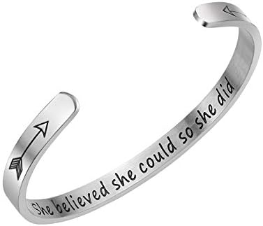 She Believed She Could So She Did Cuff Bangle Bracelet Stainless Steel Inspirational Jewelry
