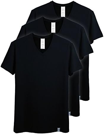 Muft Men's Simple Life Serise 3 Pack V-Neck Supima Cotton T-Shirts (Medium, Elegant Black)