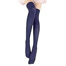 Raylans Women Girls Solid Velvet Stockings Thigh High Long Socks Dark Blue