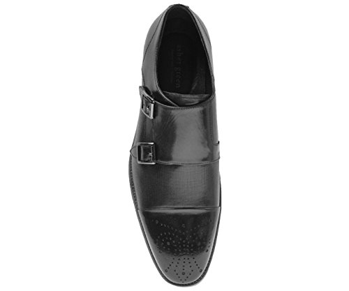 Asher Green Mens Dress Shoes, Genuine Calf Leather Cap Toe, Comfortable Double Monk Strap Black
