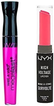KIXTI 2 Pcs: NYX Cosmetics High Voltage Lipstick, Privileged and WET N WILD Megalast Liquid Lip Color - Back To The Fuchsia