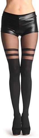 LissKissBlack Faux Stockings With Striped Top 60 Den - Pantyhose