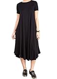 YouSun Women's Summer Casual Short Sleeve Round Neck Loose A-line T-Shirt Dress Black