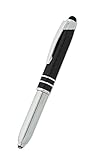 Stylus Multi-Function Capacitive Pen With LED Flashlight for Touchscreen Devices,Tablets, iPads, iPhones, Ballpoint Black Ink Pen, 3-In-1 Metal Pen, 1PK, Black