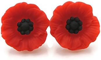 Red Poppy on Pure Grade 1 Titanium Earrings for Metal Sensitive Ears (19mm)