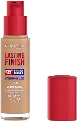 London Lasting Finish jusqu'à 35h, 203 True Beige, fond de teint, longue tenue, hydratant, formule vegan, couvrance totale, 30 ml