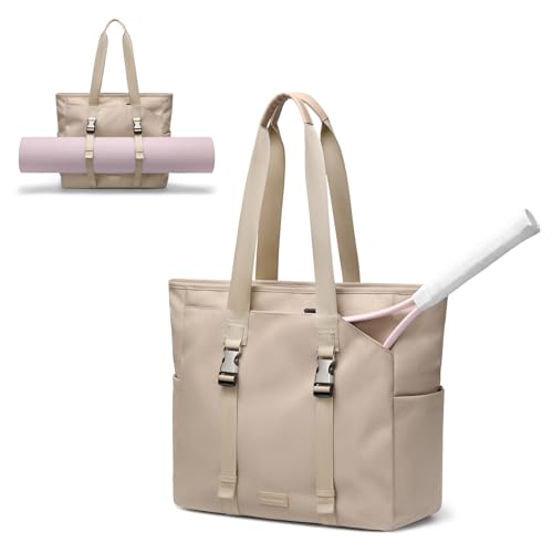 Tennis Bag for Women, Carry Bag with Wet Pocket, Yoga Mat Tote Bag, 14 Inch Multifunctional Tote Bag for Travel, Fitness, Yoga, Tennis and Office