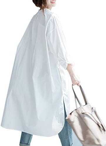 2-Way Women’s Shirt Dress Tunic Light Outerwear, Solid Color, Long Sleeve, Oversized – White