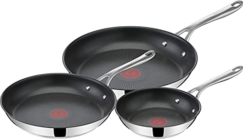 Tefal Jamie Oliver Cook's Direct On Pfannenset 20/24/28 cm, Thermo-Signal bei idealer Brattemperatur, Antihaft, Bratpfannen Induktion, rostfrei, backo