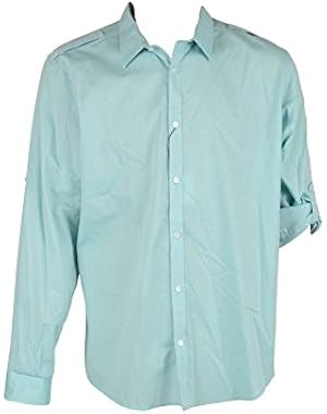Calvin Klein Men's Link Stripe Chambray Roll-Sleeve Woven Shirt