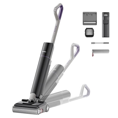 Aspiradora Fregona Sin Cable FloorShine 830, Aspirador y Fregasuelos en Seco y Húmedo 22kPa, Especial para Mascotas, Limpia Bordes, Antienredo, 60min, 180°, Autolimpieza con Secado 75°C, Negro