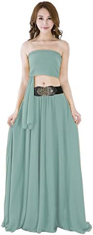 Sinreefsy Summer Chiffon High Waist Pleated Big Hem Floor/Ankle Length Beach Maxi Skirt for Women Wedding Party