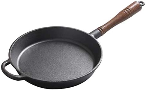cast iron flat With lid Frying pan Household Fried steak breakfast Omelette Not sticky Wooden handle Wok,26cm