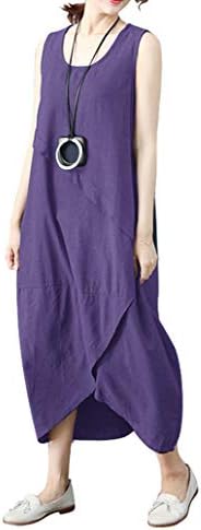 Women's Cotton Linen Long Sleeve&Sleeveless Casual Irregular Dress