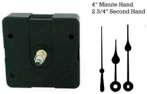 Quartz Clock Movement Kit with 4" Black Spade Hands for Dials up to 3/4"