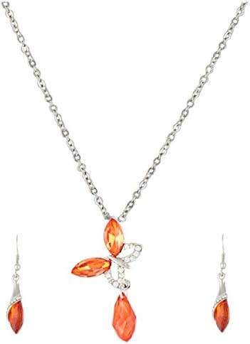 Diovanni "Butterfly Flying In The Sky" Orange Crystal Necklace Set