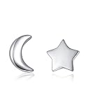 Sterling Sliver Star and Crescent Moon Stud Earrings for Ladies Asymmetric Mother's Day Gifts Birthday Gifts for Women Anniversary Daughter Her Gifts for Girlfriend Wife Mom Sister Jewelry