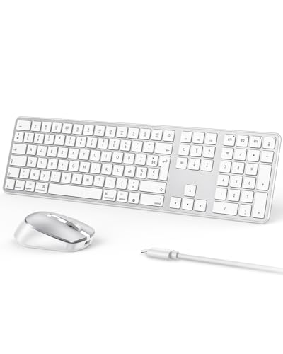 OMOTON Wireless Bluetooth Keyboard and Mouse Kit for Mac, Rechargeable Keyboard and Mouse with 3 Bluetooth Channels for Apple Mac Pro/Mini, MacBook Pro/Air, iMac, iMac Pro, French AZERTY, Silver