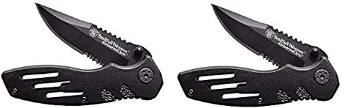 Smith-Wesson-SWA24S-71in-Stainless-Steel-Folding-Knife-with-31in-Clip-Point-Serrated-Blade-and-Aluminum-Handle-for-Outdoor-Tactical-Survival-and-Everyday-Carry