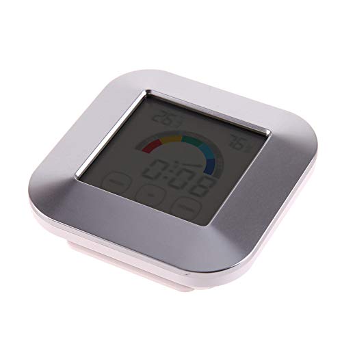 Color Electronic Clock Screen Control Thermometer Round Home Digital Hygrometer Indoor Humidity,Indoor Outdoor Thermometer Digital Hygromete,Weather Thermometer Monitor for Home,Car,Office (Silver) - Thumbnail 3